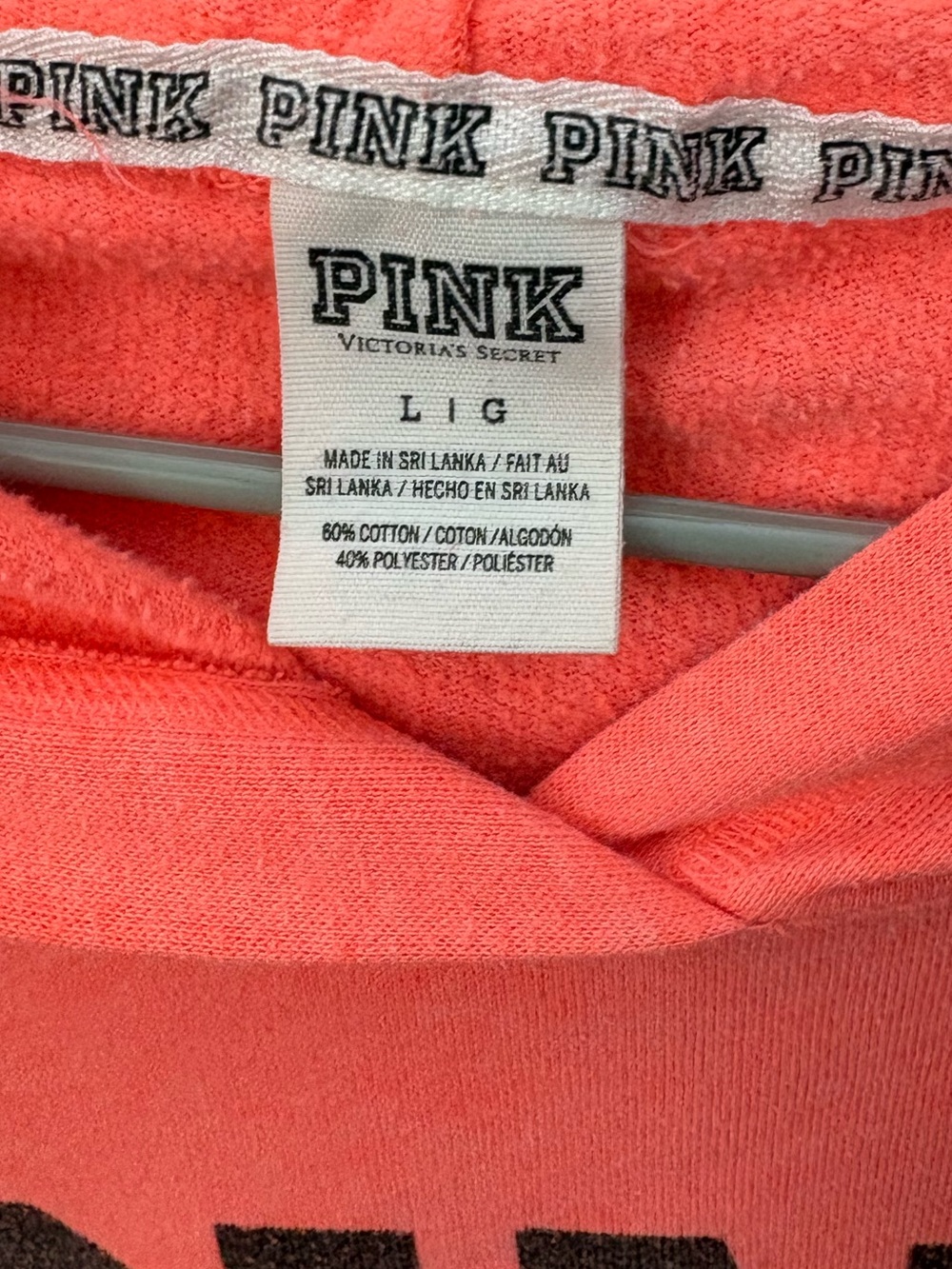 PINK Victoria’s Secret Hot Pink Cropped Hoodie Size Large - Picture 3 of 3
